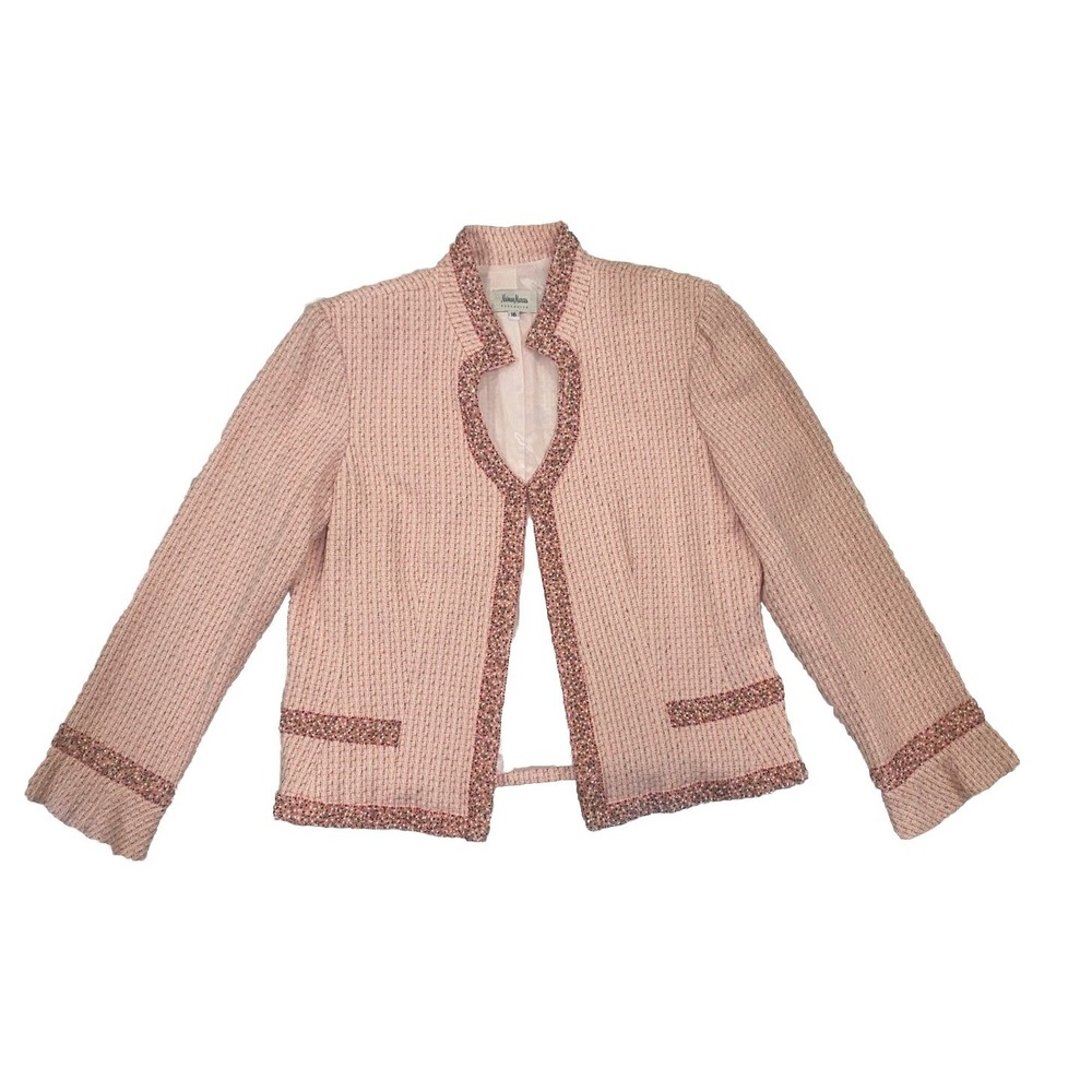 NEIMAN MARCUS Exclusive Women's Pink Tweed Beaded Suit Set Jacket Skirt 16
